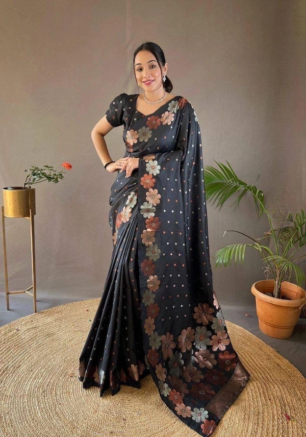 Azorte Fashion Azorte Banarasi Soft Silk Saree with Zari Work & Brocade Blouse – Elegant Traditional Wear - Color 4