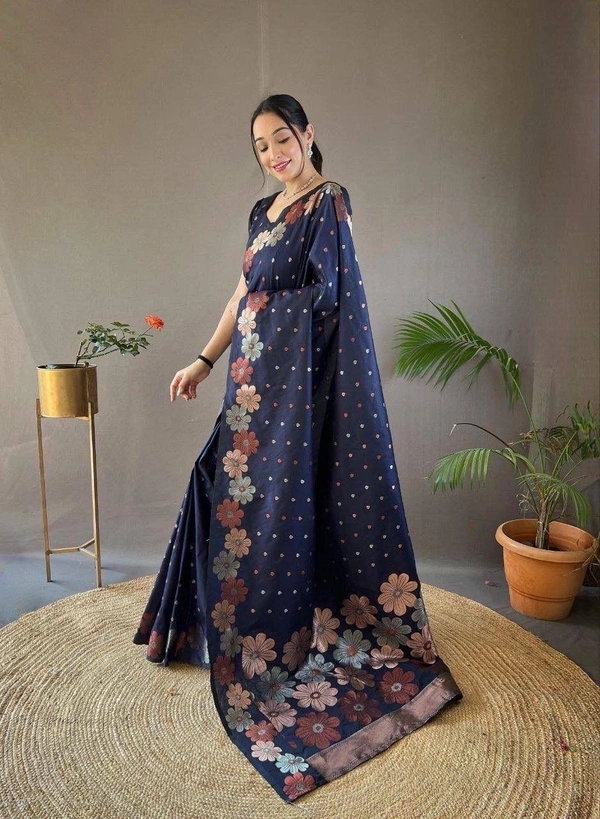 Azorte Fashion Azorte Banarasi Soft Silk Saree with Zari Work & Brocade Blouse – Elegant Traditional Wear - Color 3