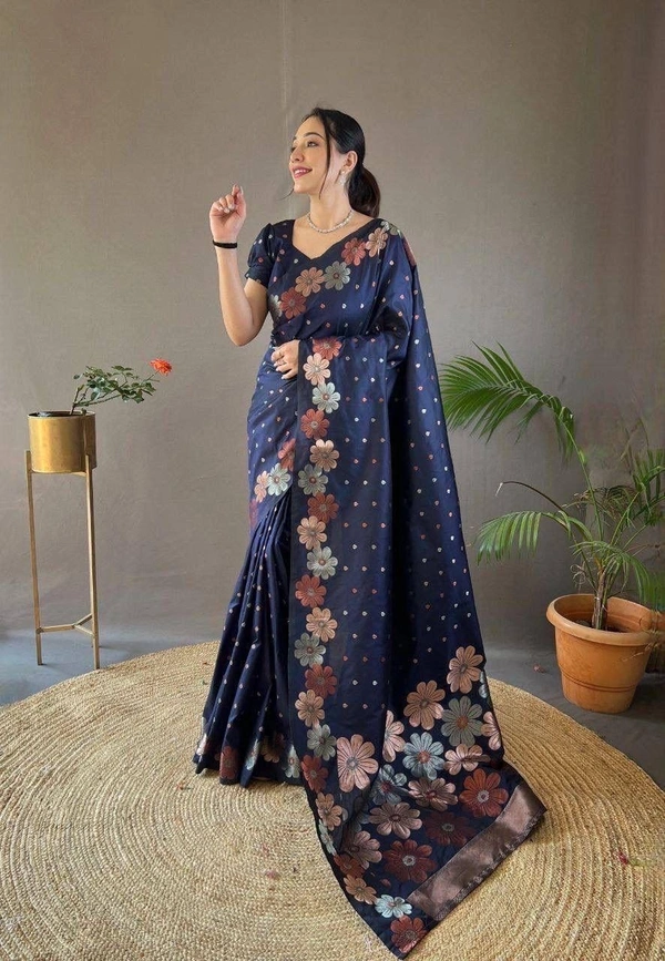 Azorte Fashion Azorte Banarasi Soft Silk Saree with Zari Work & Brocade Blouse – Elegant Traditional Wear - Color 4
