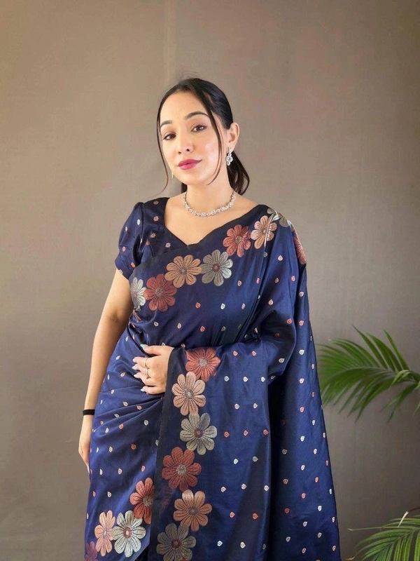 Azorte Fashion Azorte Banarasi Soft Silk Saree with Zari Work & Brocade Blouse – Elegant Traditional Wear - Color 3