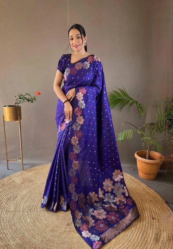 Azorte Fashion Azorte Banarasi Soft Silk Saree with Zari Work & Brocade Blouse – Elegant Traditional Wear - Color 2