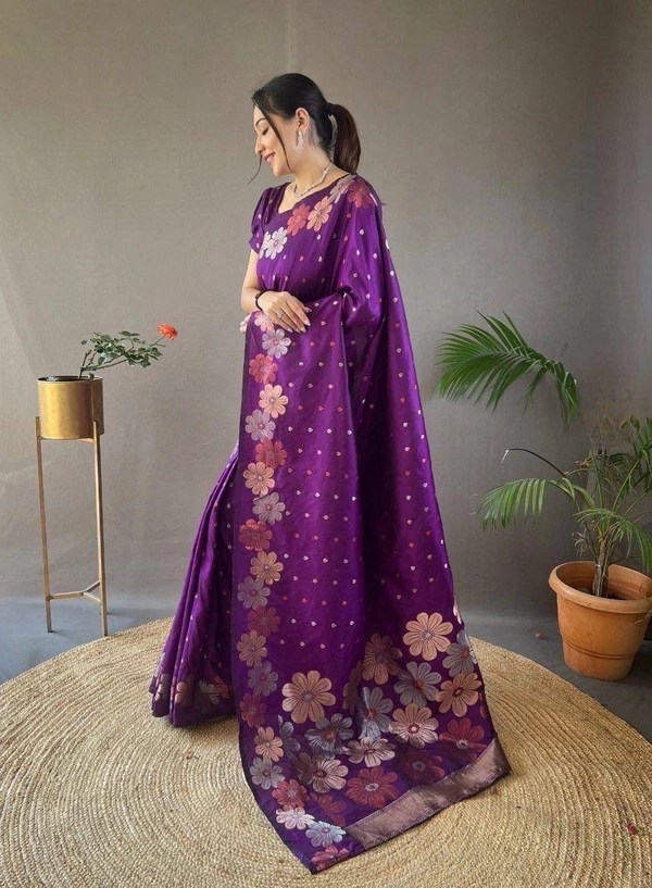 Azorte Fashion Azorte Banarasi Soft Silk Saree with Zari Work & Brocade Blouse – Elegant Traditional Wear - Color 1