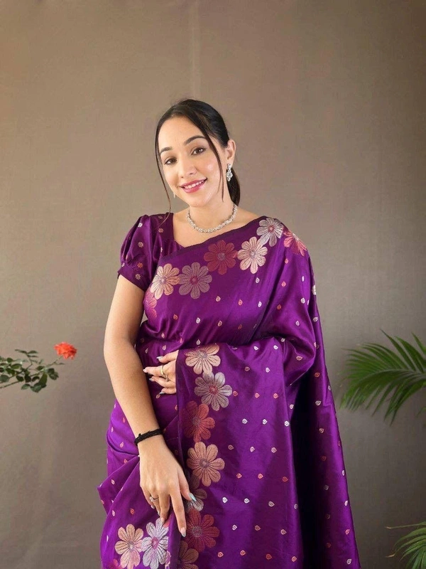 Azorte Fashion Azorte Banarasi Soft Silk Saree with Zari Work & Brocade Blouse – Elegant Traditional Wear - Color 1