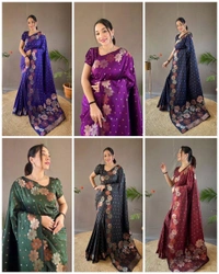 Azorte Fashion Azorte Banarasi Soft Silk Saree with Zari Work & Brocade Blouse – Elegant Traditional Wear - Color 2