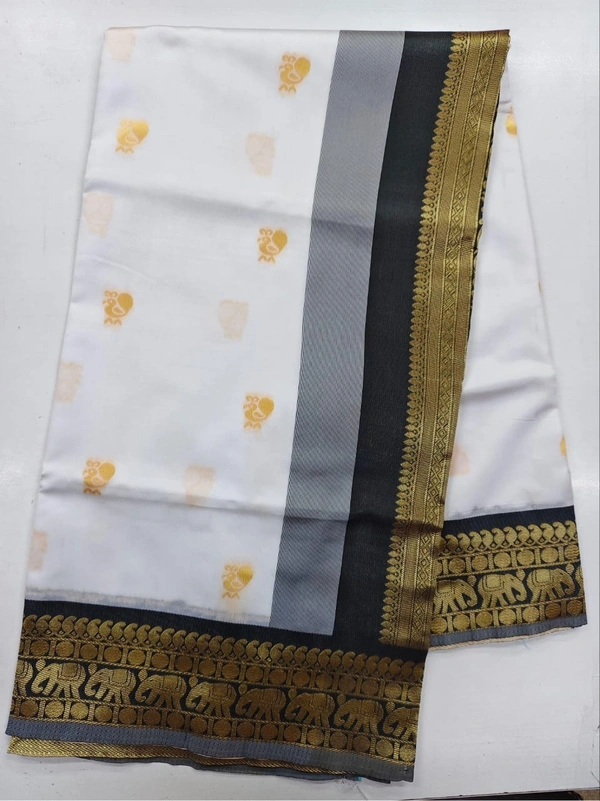 Azorte Fashion Buy Stunning White Soft Lichi Silk Saree with Black Jacquard Blouse – Premium Quality