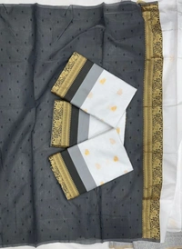 Azorte Fashion Buy Stunning White Soft Lichi Silk Saree with Black Jacquard Blouse – Premium Quality