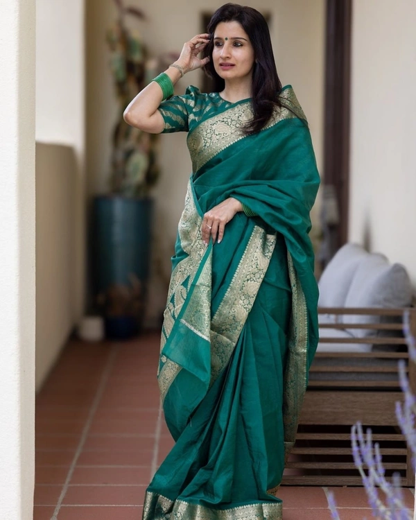 Azorte Fashion Soft Lichi Silk Saree with Rich Pallu & Jacquard Work | Premium Ethnic Wear
