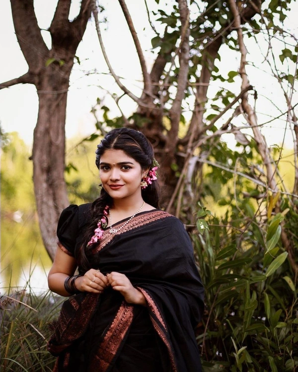 Azorte Fashion Soft Lichi Silk Saree with Rich Pallu & Jacquard Work | Premium Ethnic Wear - Black