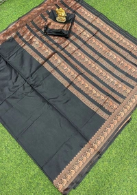 Azorte Fashion Soft Lichi Silk Saree with Rich Pallu & Jacquard Work | Premium Ethnic Wear - Black