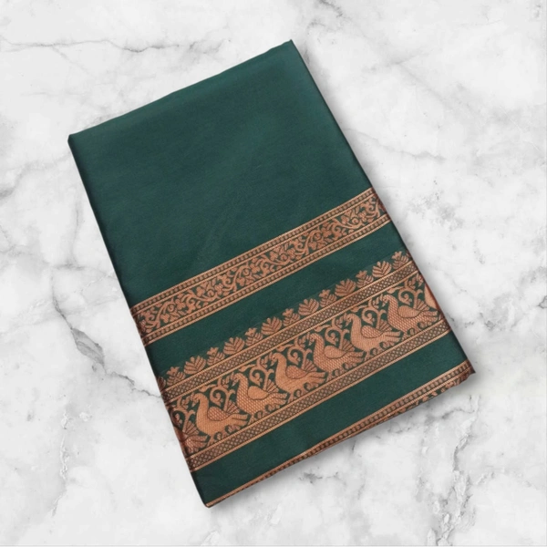 Azorte Fashion Soft Lichi Silk Saree with Rich Pallu & Jacquard Work | Premium Ethnic Wear - Dark Green