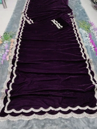 Azorte Fashion Luxury 9000 Velvet Ready-to-Wear Saree – Heavy Work & Double Lace Border - Wine