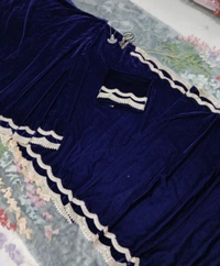 Azorte Fashion Luxury 9000 Velvet Ready-to-Wear Saree – Heavy Work & Double Lace Border - Navy Blue