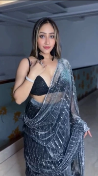 Azorte Fashion Elegant Ready-to-Wear Net Saree – Heavy Tikli Work & Sequins Blouse | Black Color - Black