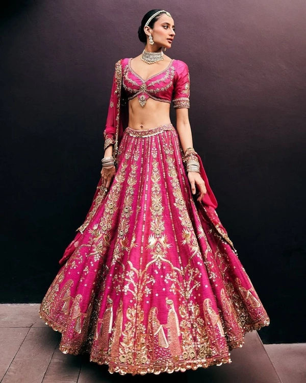 Azorte Fashion Trending Two-Tone Tapeta Silk Lehenga – Heavy Embroidery & Sequins Work