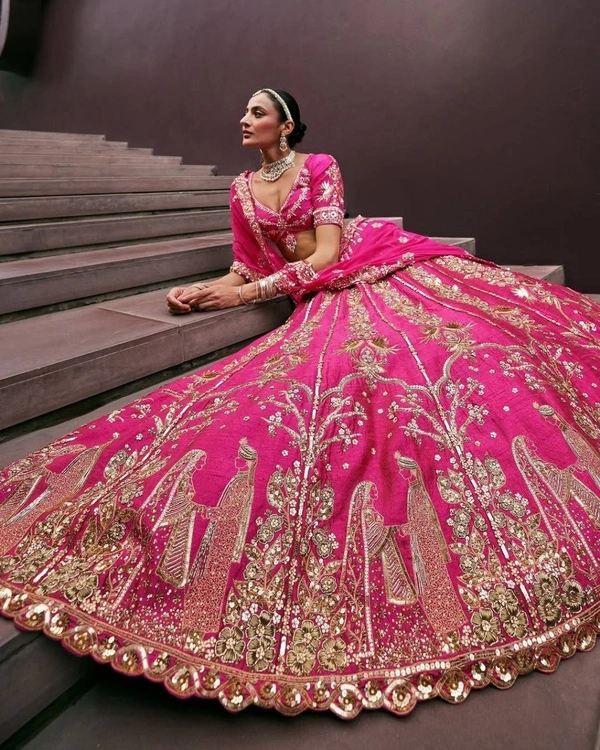 Azorte Fashion Trending Two-Tone Tapeta Silk Lehenga – Heavy Embroidery & Sequins Work