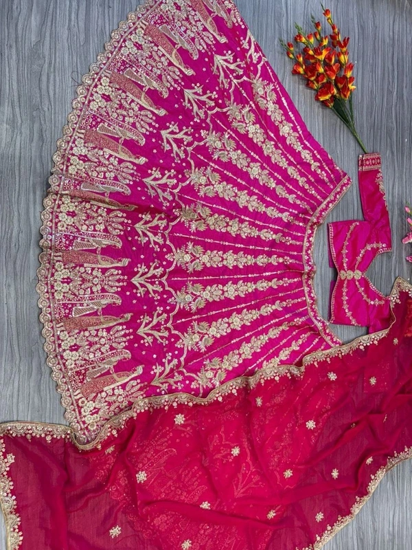 Azorte Fashion Trending Two-Tone Tapeta Silk Lehenga – Heavy Embroidery & Sequins Work