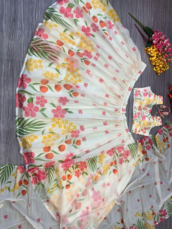 Azorte Fashion Elegant Taby Silk Floral Print Lehenga – Heavy Cancan & Organza Dupatta