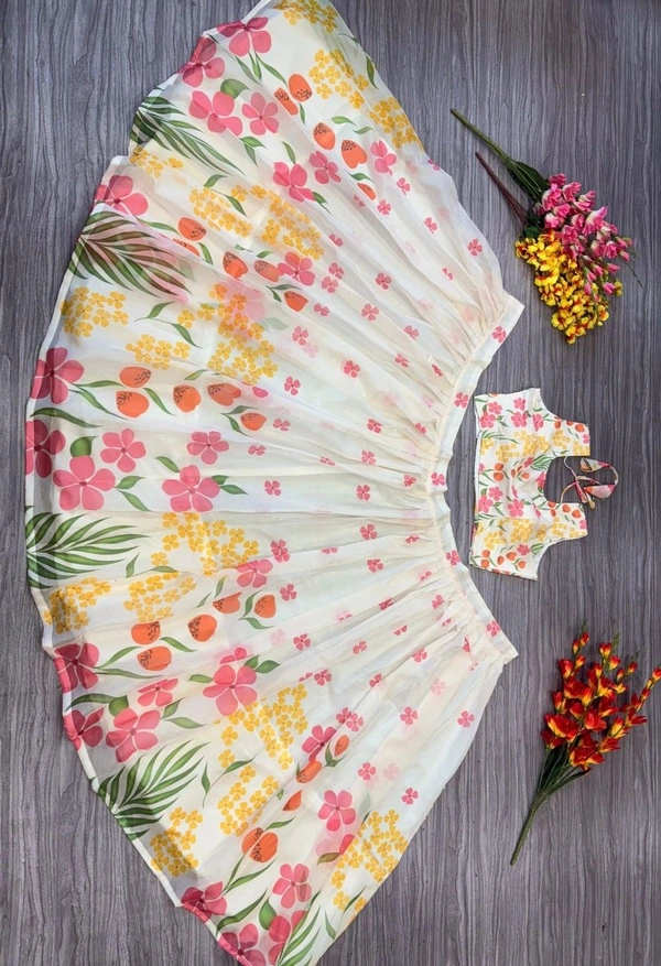 Azorte Fashion Elegant Taby Silk Floral Print Lehenga – Heavy Cancan & Organza Dupatta