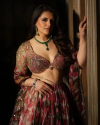 Azorte Fashion Premium Tabby Organza Silk Lehenga – Floral Print, Embroidery & Sequins Work 