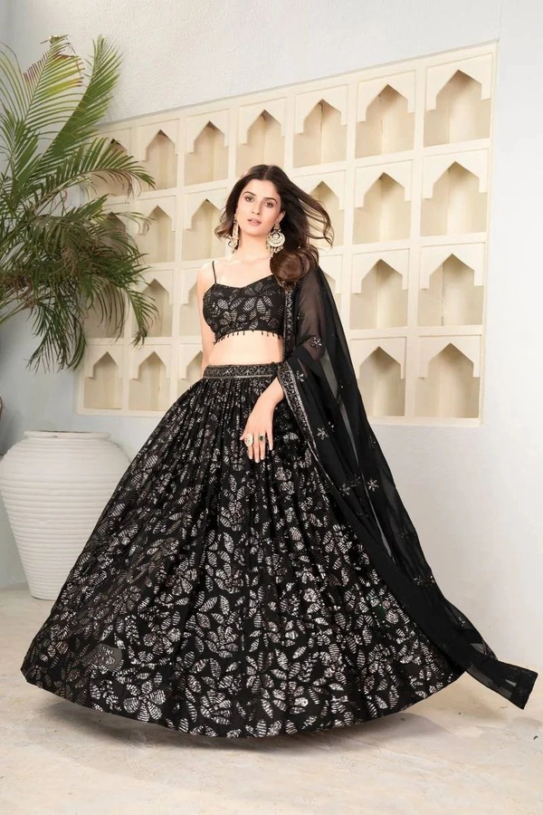 Azorte Fashion Premium Georgette Lehenga – Embroidery & Heavy Sequins Work