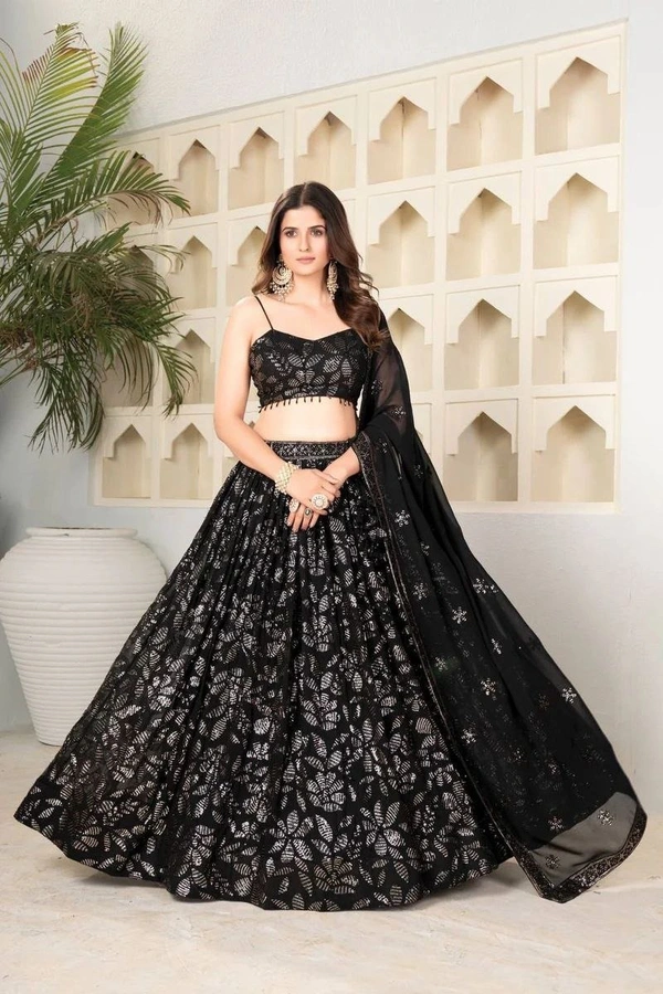 Azorte Fashion Premium Georgette Lehenga – Embroidery & Heavy Sequins Work