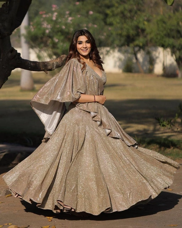 Azorte Fashion Premium Imported China Silk Lehenga – Ruffle Layer Dupatta & Heavy Flair 