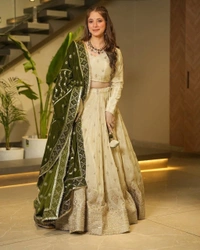 Azorte Fashion Premium Chinon Silk Lehenga – Embroidery, Jari & Sequins Work with Velvet Dupatta