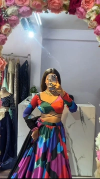 Azorte Fashion Elegant Floral Print Chinon Silk Lehenga – Heavy Flair & Showroom Finish