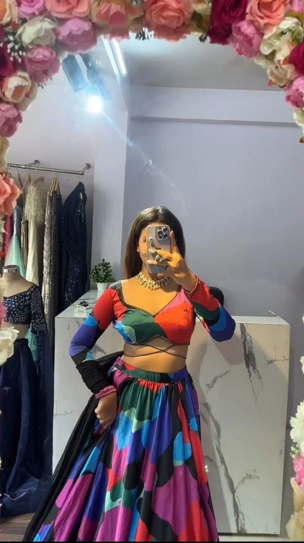 Azorte Fashion Elegant Floral Print Chinon Silk Lehenga – Heavy Flair & Showroom Finish