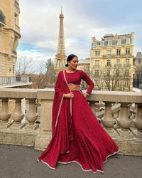 Azorte Fashion Heavy Chinon Silk Mukesh Work Lehenga – 8+ Meter Flair & Premium Finishing