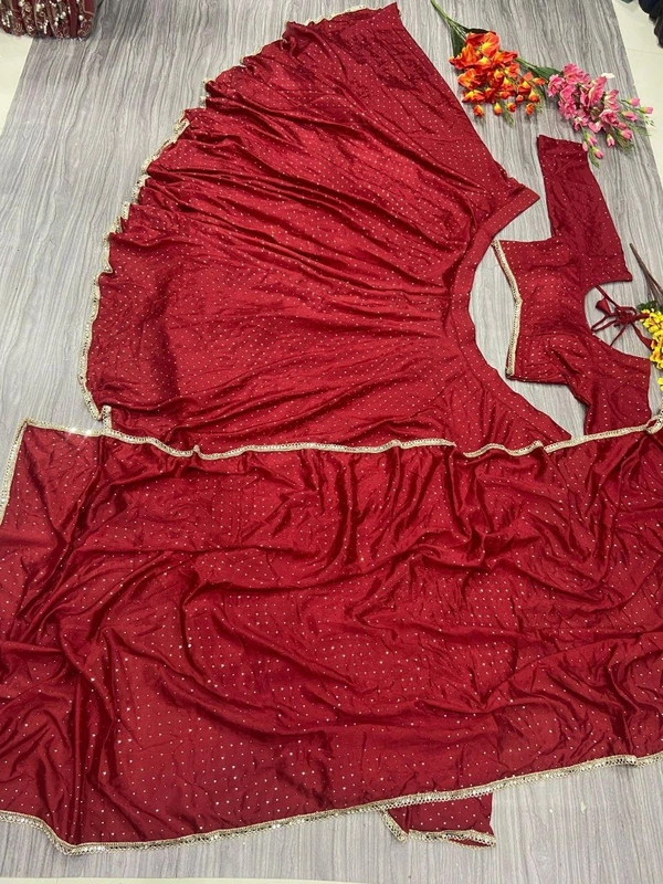 Azorte Fashion Heavy Chinon Silk Mukesh Work Lehenga – 8+ Meter Flair & Premium Finishing