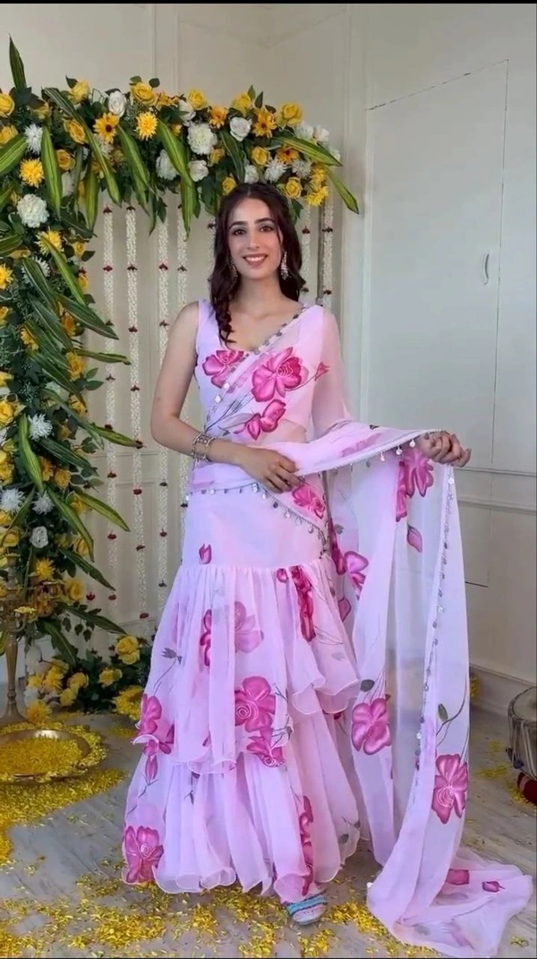 Azorte Fashion Latest Designer Ruffle Lehenga Saree in Premium Georgette – 4+ M Flair