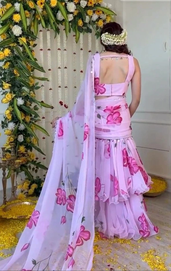 Azorte Fashion Latest Designer Ruffle Lehenga Saree in Premium Georgette – 4+ M Flair