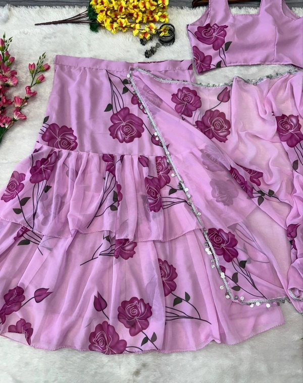 Azorte Fashion Latest Designer Ruffle Lehenga Saree in Premium Georgette – 4+ M Flair