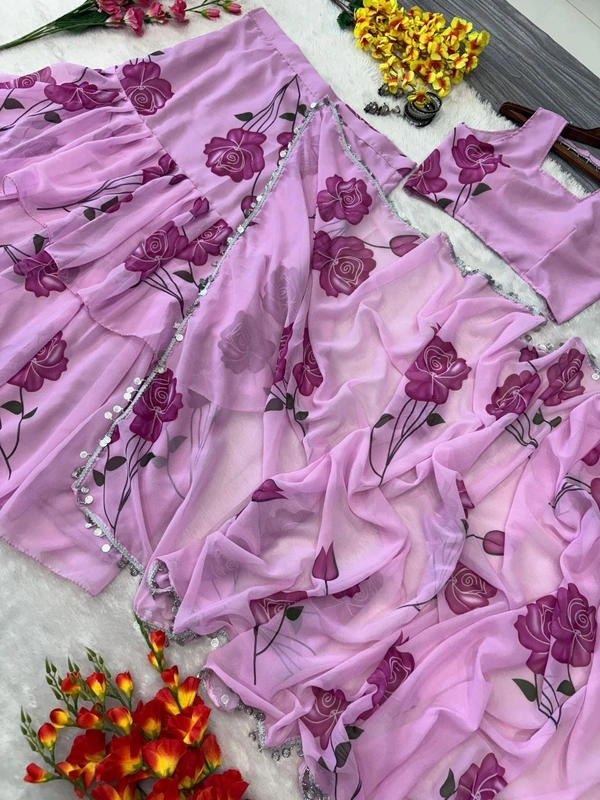 Azorte Fashion Latest Designer Ruffle Lehenga Saree in Premium Georgette – 4+ M Flair