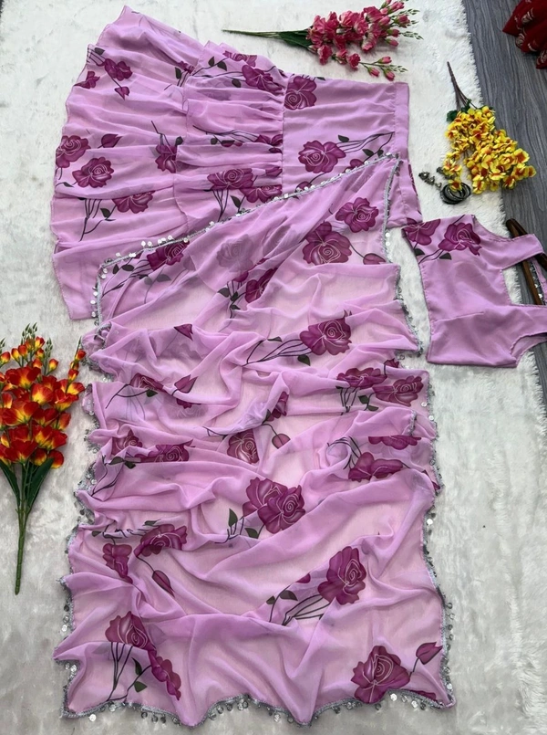 Azorte Fashion Latest Designer Ruffle Lehenga Saree in Premium Georgette – 4+ M Flair