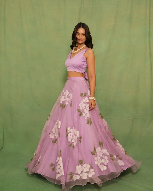 Azorte Fashion Latest Floral Print Taby Silk Lehenga with Organza Dupatta – 4M Flair - Pink