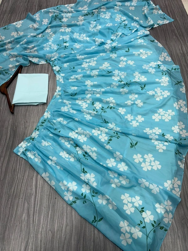 Azorte Fashion Latest Floral Print Taby Silk Lehenga with Organza Dupatta – 4M Flair - Blue