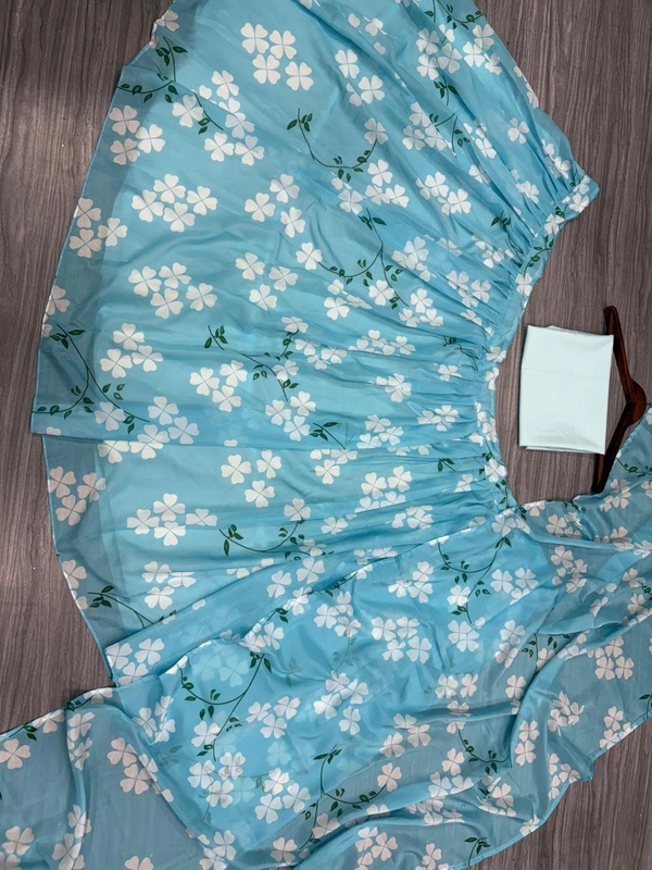 Azorte Fashion Latest Floral Print Taby Silk Lehenga with Organza Dupatta – 4M Flair - Blue