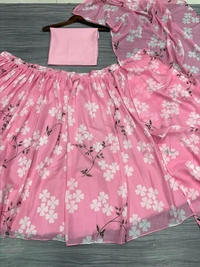 Azorte Fashion Latest Floral Print Taby Silk Lehenga with Organza Dupatta – 4M Flair - Pink