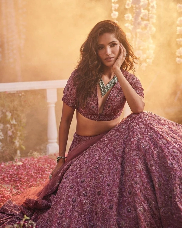Azorte Fashion Trending Chinon Silk Embroidered Lehenga with Glitter Dori & Jari Work