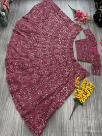 Azorte Fashion Trending Chinon Silk Embroidered Lehenga with Glitter Dori & Jari Work