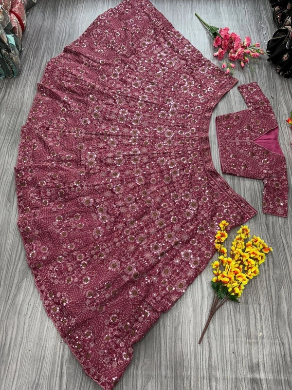 Azorte Fashion Trending Chinon Silk Embroidered Lehenga with Glitter Dori & Jari Work