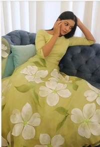 Azorte Fashion Elegant Taby Silk Floral Print Lehenga with Heavy Cancan