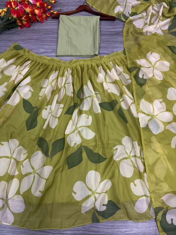 Azorte Fashion Elegant Taby Silk Floral Print Lehenga with Heavy Cancan