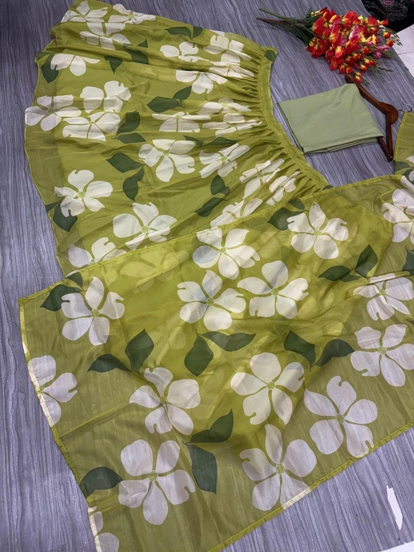 Azorte Fashion Elegant Taby Silk Floral Print Lehenga with Heavy Cancan
