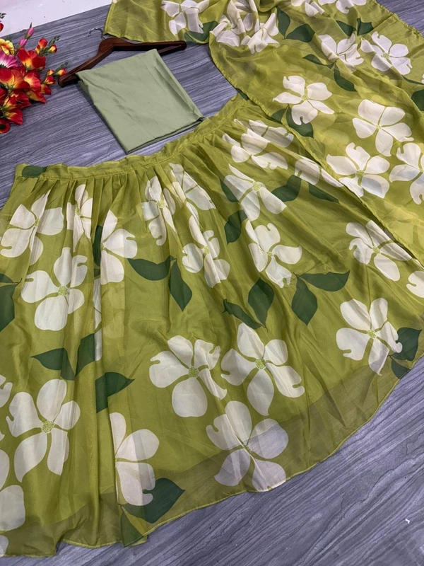 Azorte Fashion Elegant Taby Silk Floral Print Lehenga with Heavy Cancan