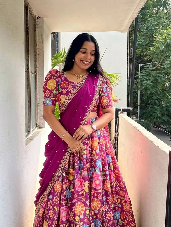 Azorte Fashion New Launch: Soft Chinnon Silk Floral Lehenga with Embroidery Dupatta - Design 3