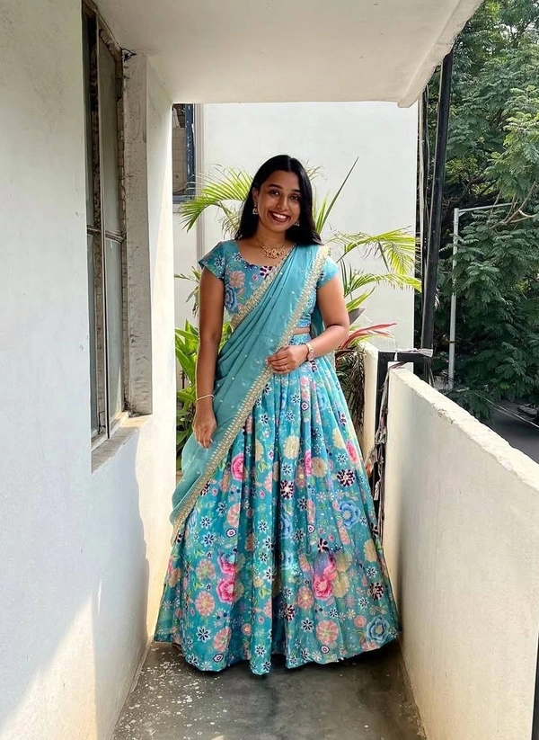 Azorte Fashion New Launch: Soft Chinnon Silk Floral Lehenga with Embroidery Dupatta - Design 2