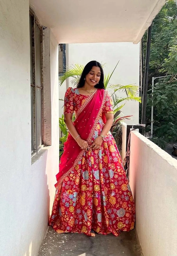 Azorte Fashion New Launch: Soft Chinnon Silk Floral Lehenga with Embroidery Dupatta - Design 1